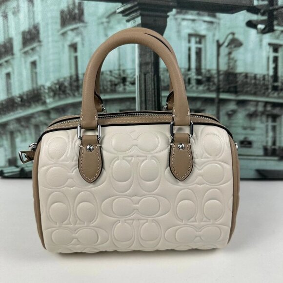 Coach CY744 Mini Rowan Crossbody Bag In Blocked Signature Leather IN CHALK - Picture 2 of 9